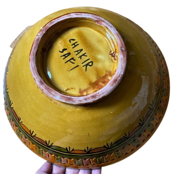 2/$40 Boho large hand painted Morocco clay bowl, signed - Picture 5 of 13